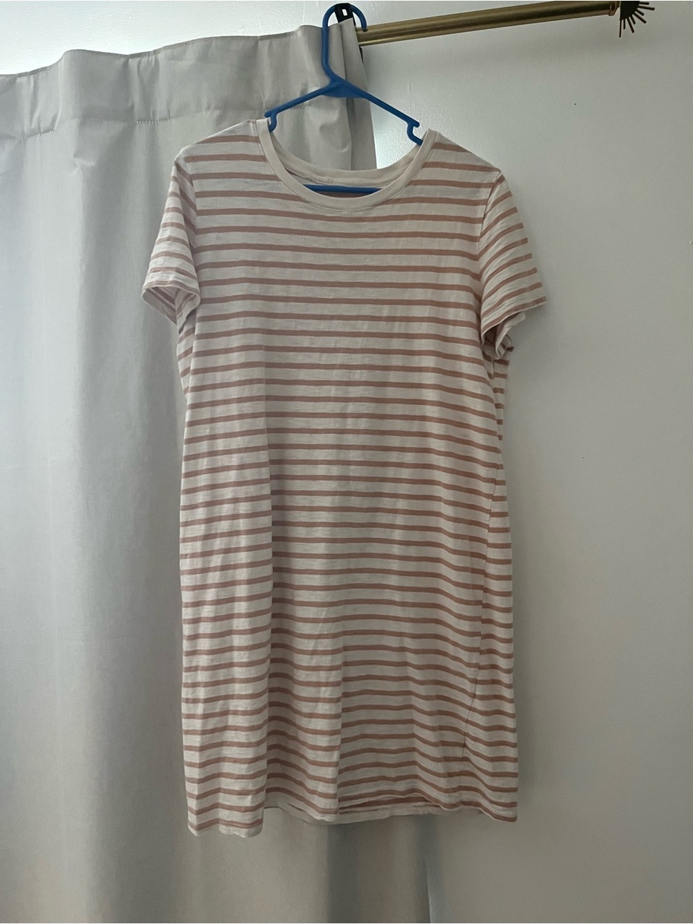Universal Thread White and Light Pink Striped Mini Tshirt Dress